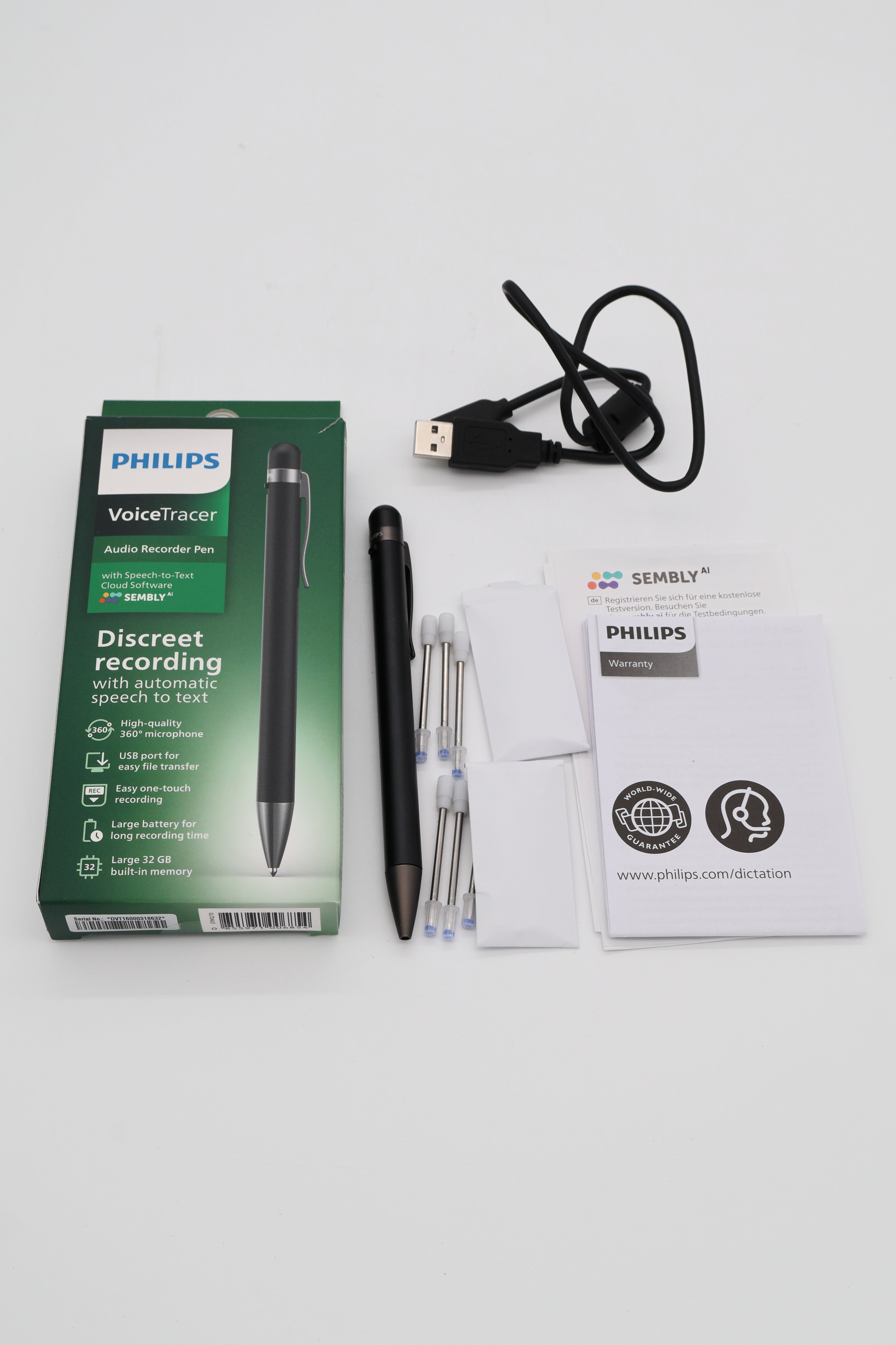 Philips DVT1600 VoiceTracer audio recorder pen (Open Box)