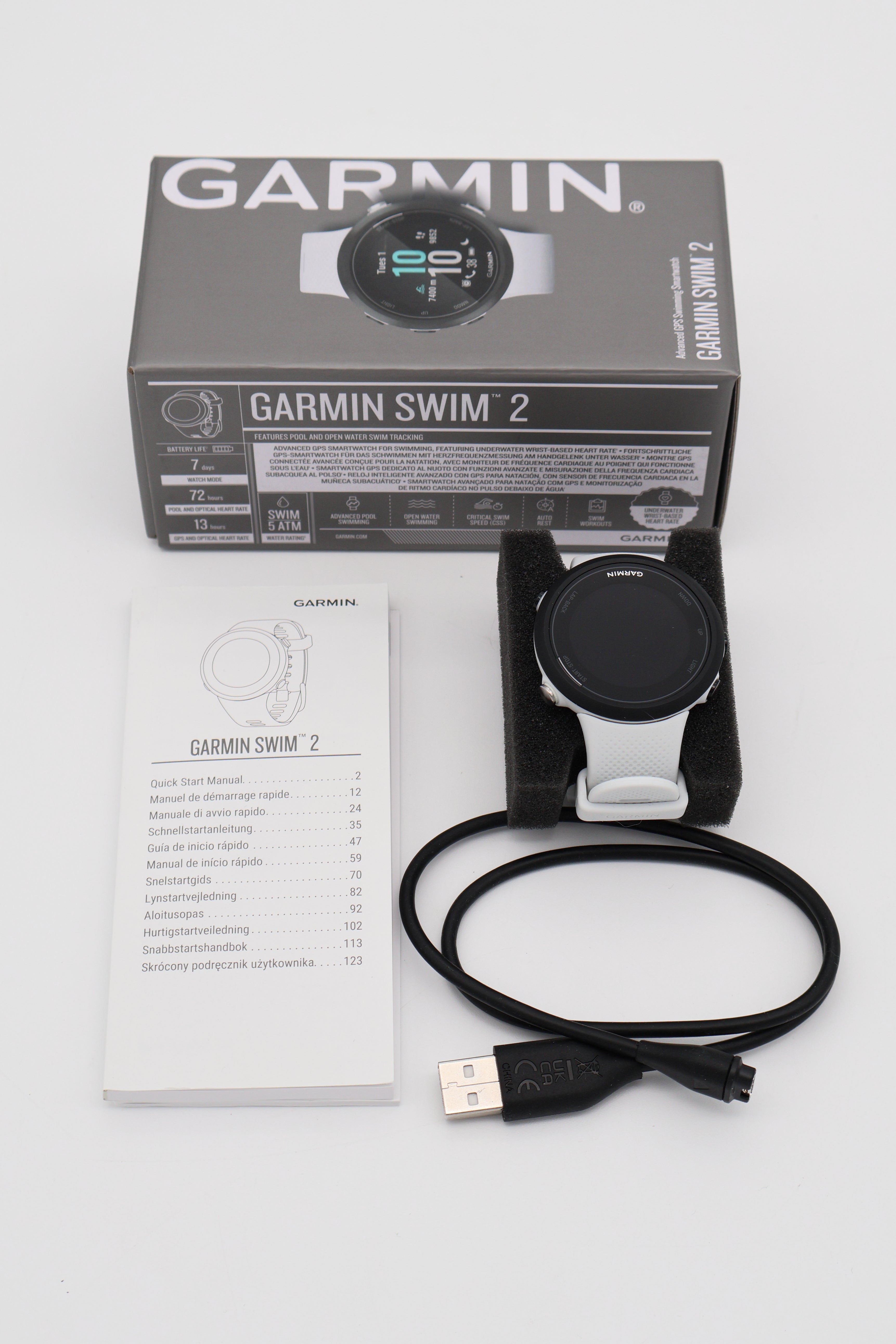 Garmin Swim 2 GPS Watch - Stone White/Silver (Open Box)