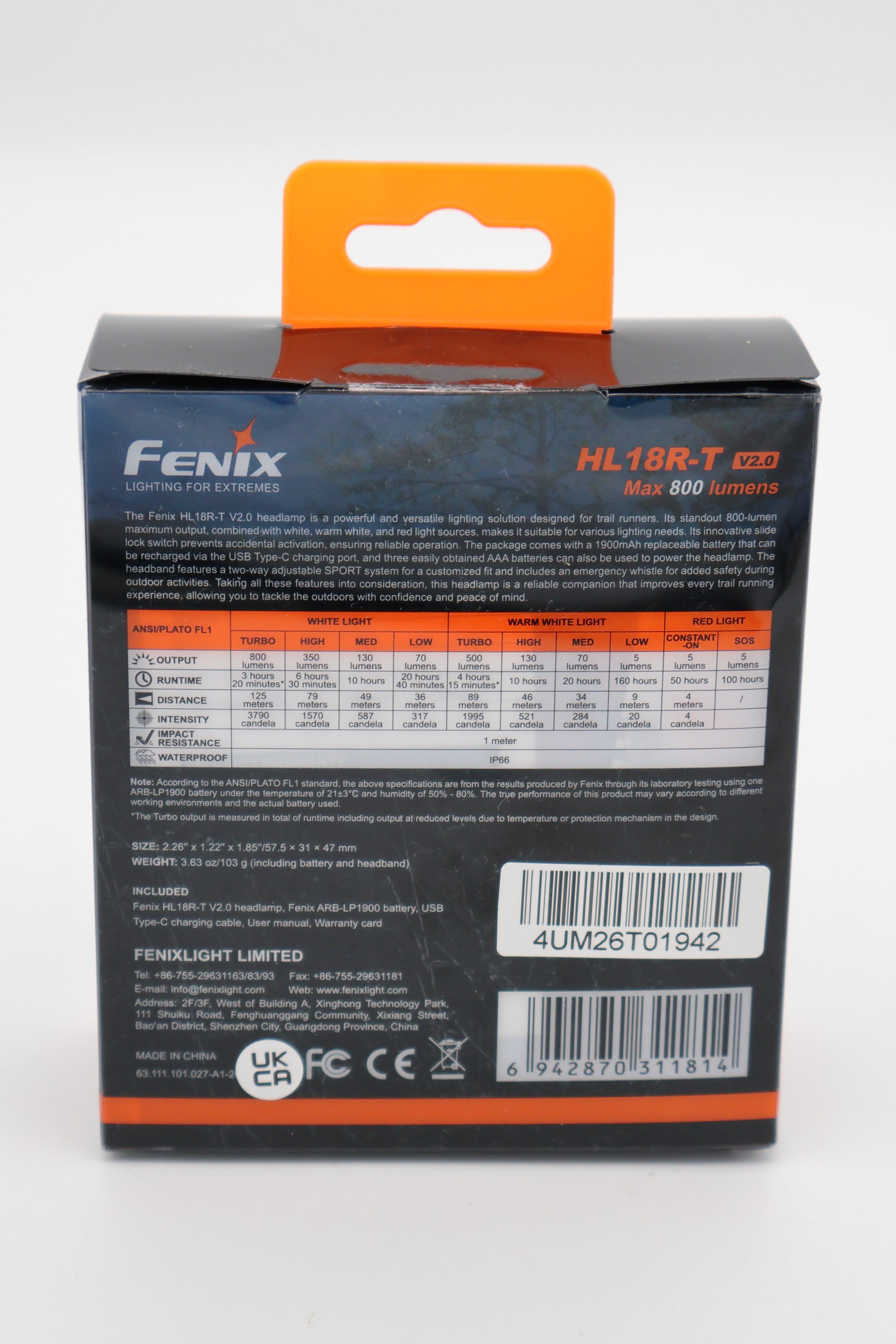 Fenix HL18R-T V2.0 Trail Running Headlamp Black (Open Box)
