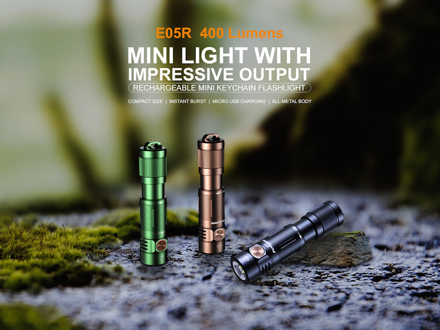 Fenix E05R Rechargeable Keychain Torch Brown