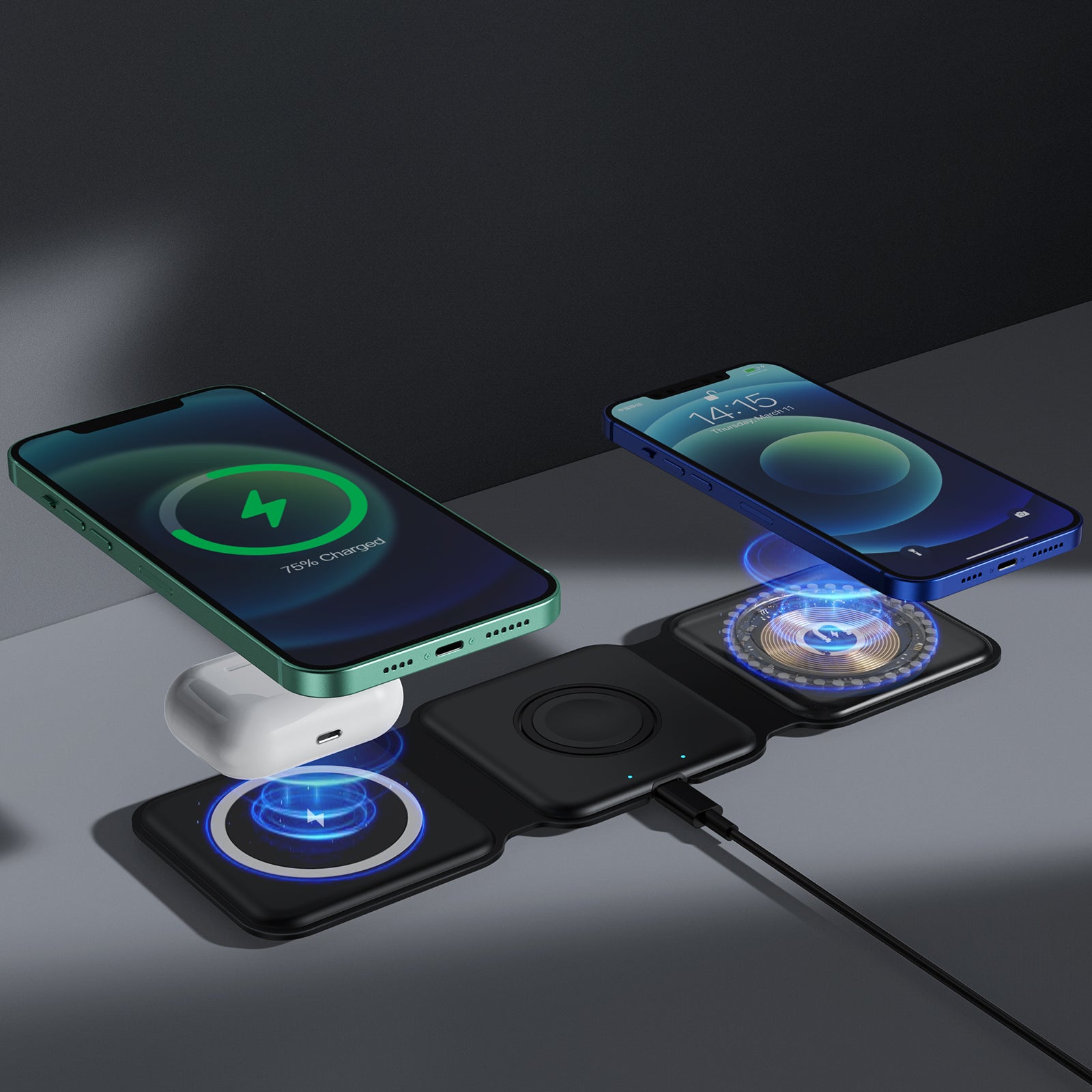 QDOS POWERMAG 3-in-1 Wireless Charger - Black