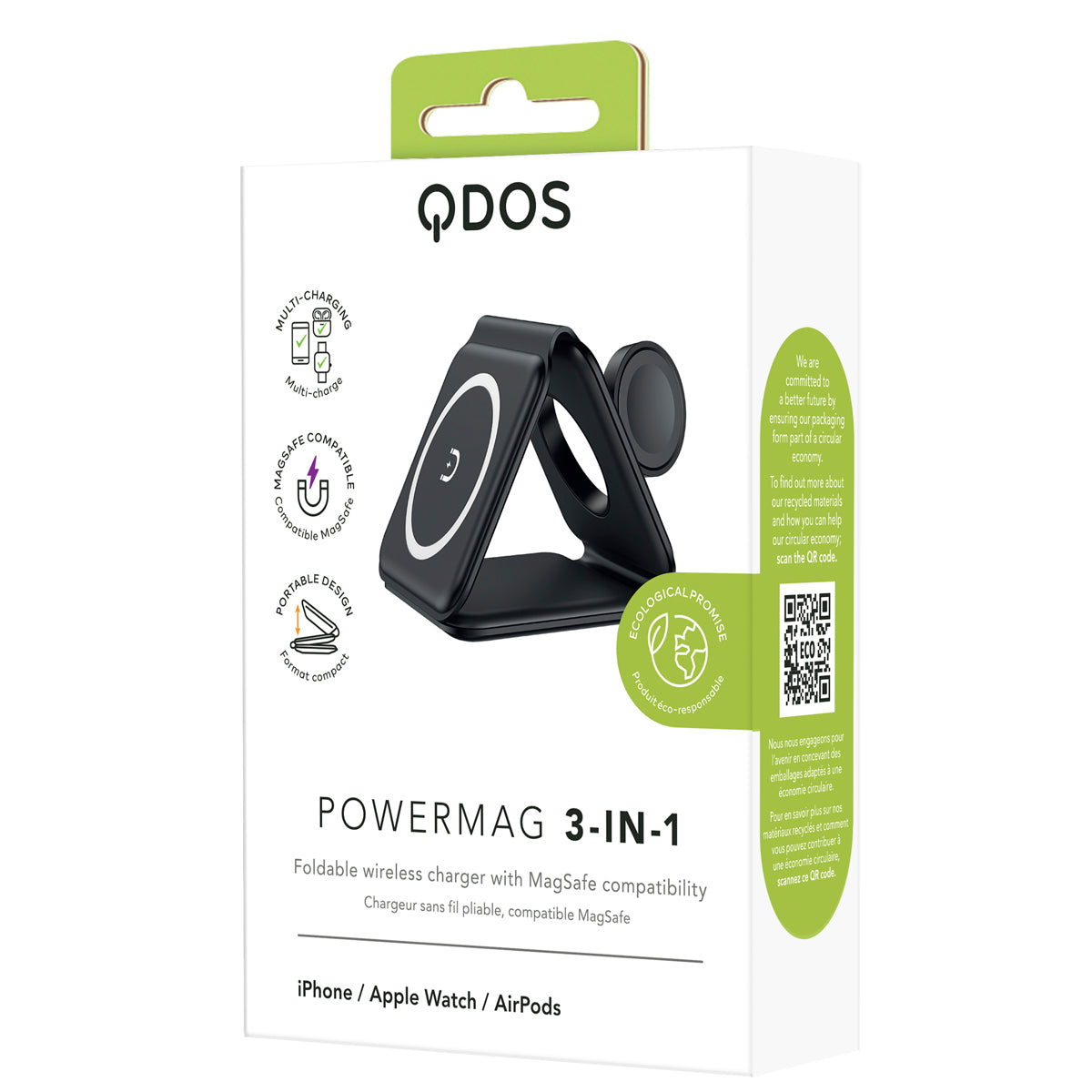 QDOS POWERMAG 3-in-1 Wireless Charger - Black