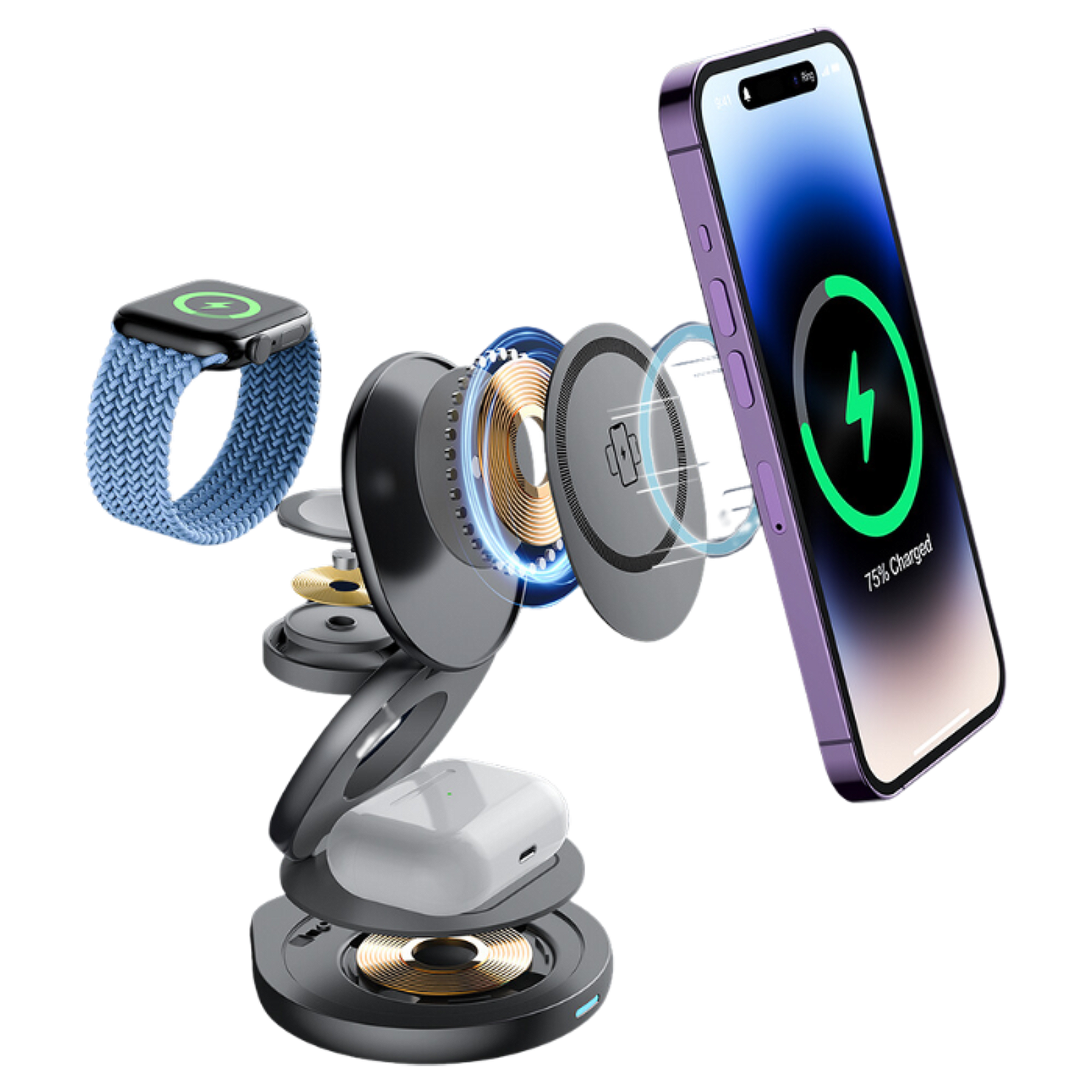 QDOS SnapStand 3-in-1 Wireless Charger - Space Grey