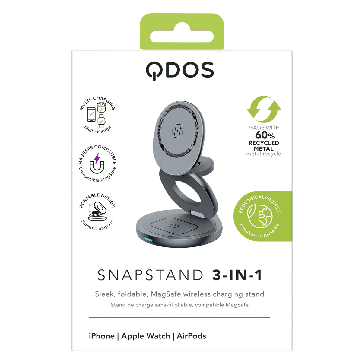 QDOS SnapStand 3-in-1 Wireless Charger - Space Grey
