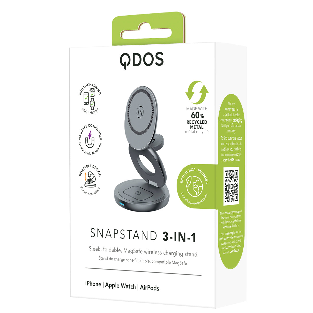 QDOS SnapStand 3-in-1 Wireless Charger - Space Grey