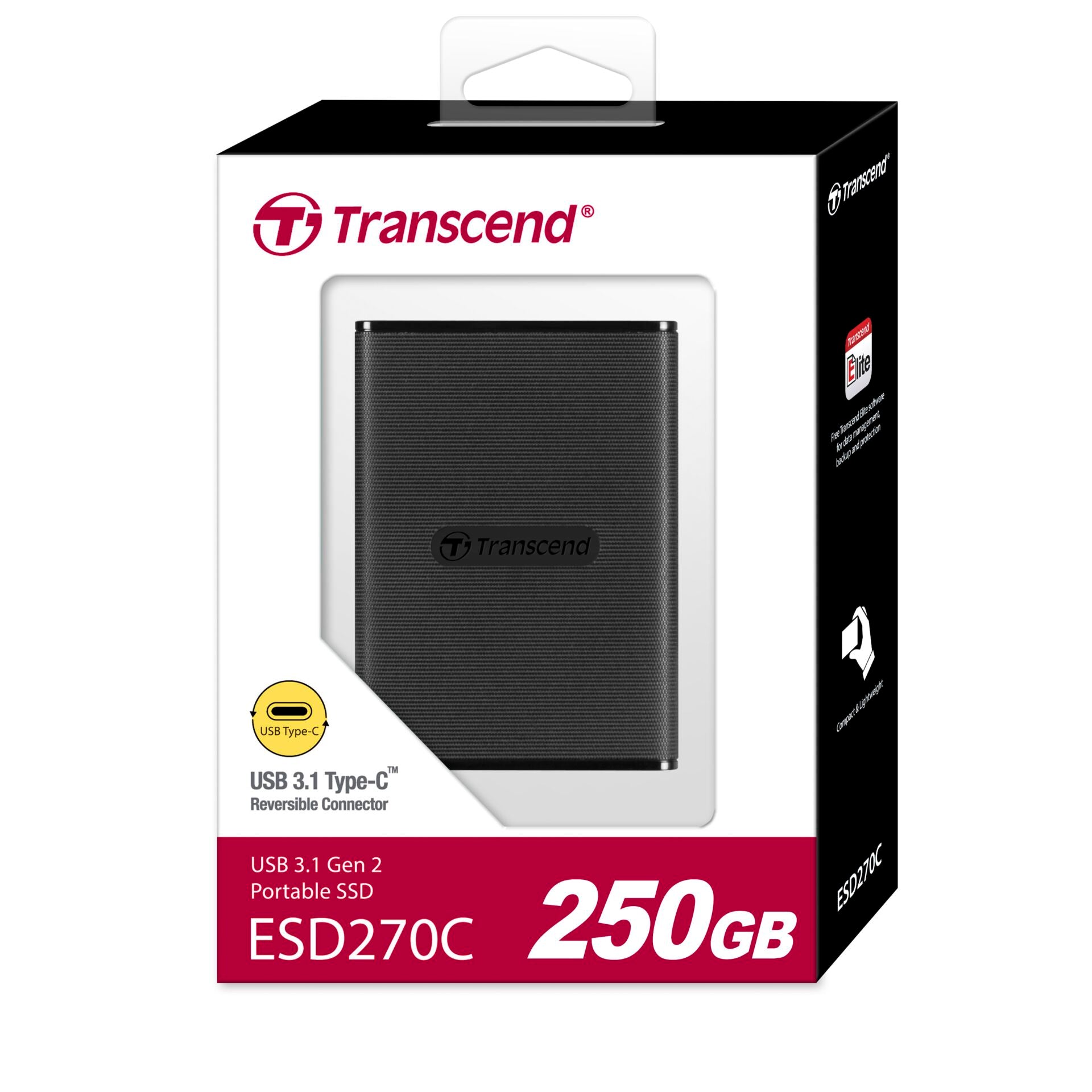Transcend 250GB ESD270C Portable SSD USB-C 3.1 Gen 2 Black