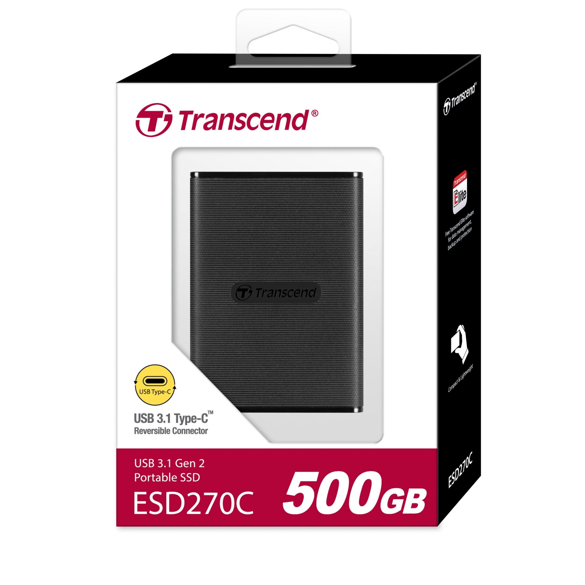 Transcend 500GB ESD270C Portable SSD USB-C 3.1 Gen 2 Black