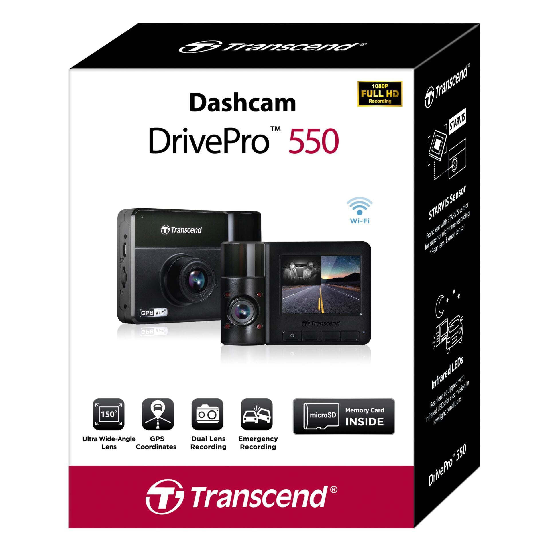 Transcend DrivePro 550 Dual Camera Dash Cam incl. 64GB microSDXC (Open Box)