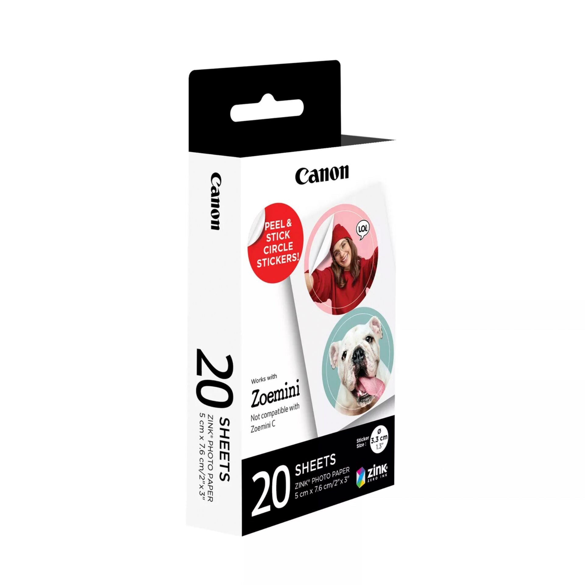 Canon Zoemini 20 Sheet Zink Circle Photo Paper