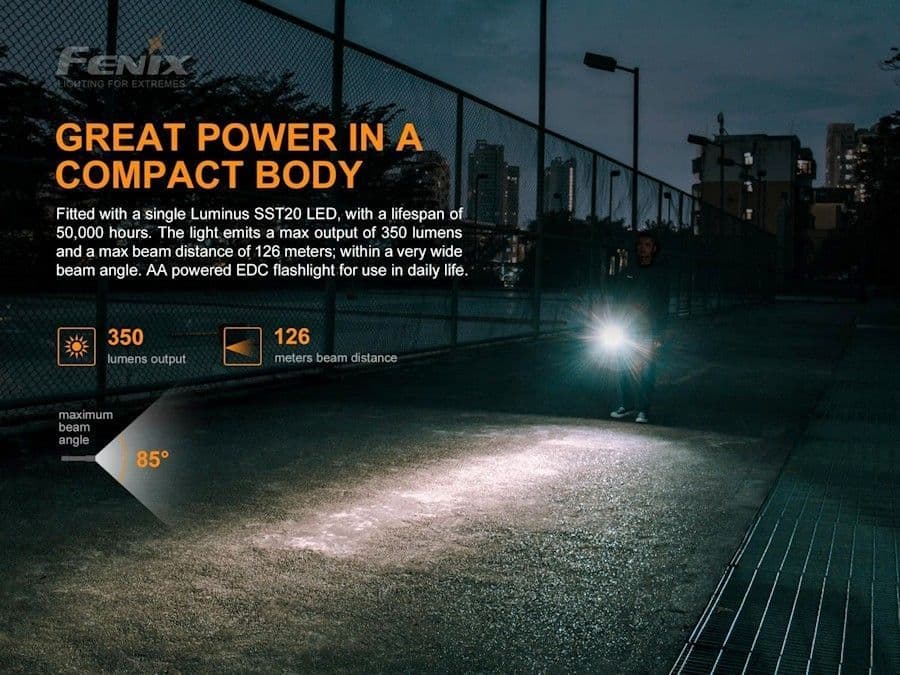 Fenix E20 V2.0 350 Max lumen output Torch