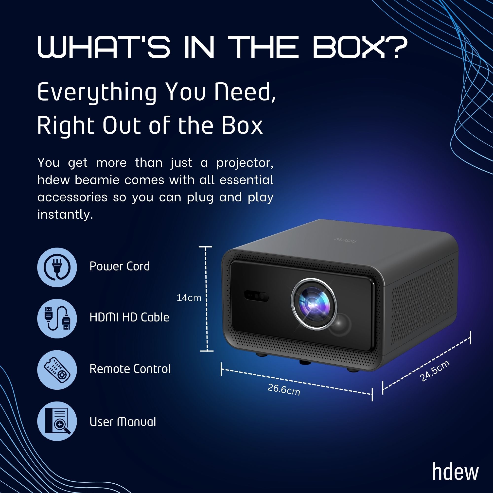 HDEW Beamie Smart Projector 1500 ANSI, Native 1080P 4K Support, Android 12.0 Mini Portable Projector with WiFi Bluetooth, Auto Focus Keystone for Home Bedroom Outdoor Cinema