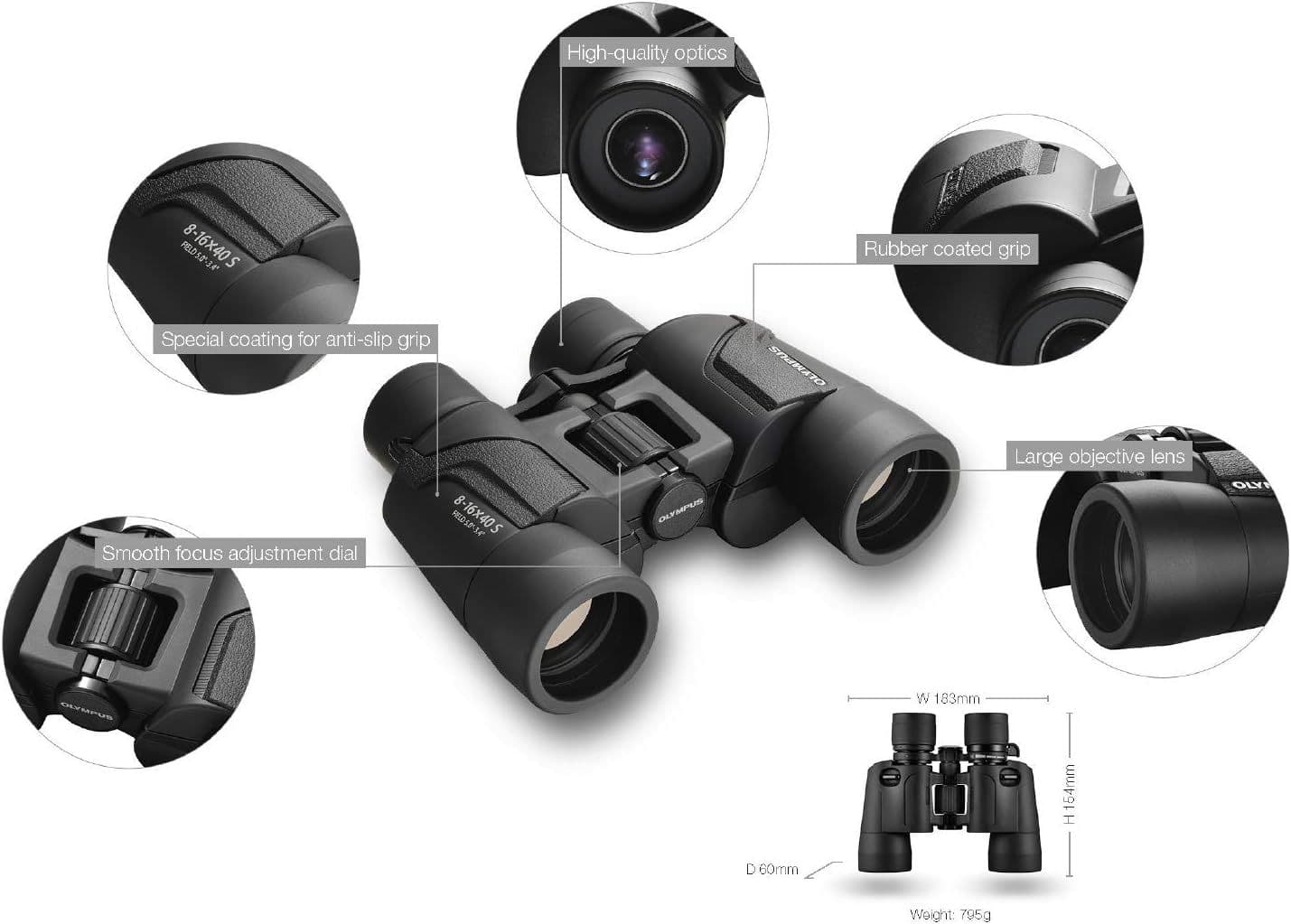 Olympus Binocular 8-16x40 S - Ideal for Nature Observation, Wildlife, Birdwatching, Sports &Concerts