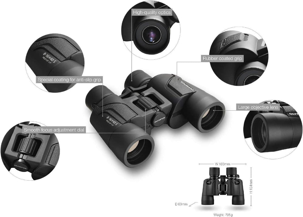 Olympus Binocular 8-16x40 S - Ideal for Nature Observation, Wildlife, Birdwatching, Sports &Concerts