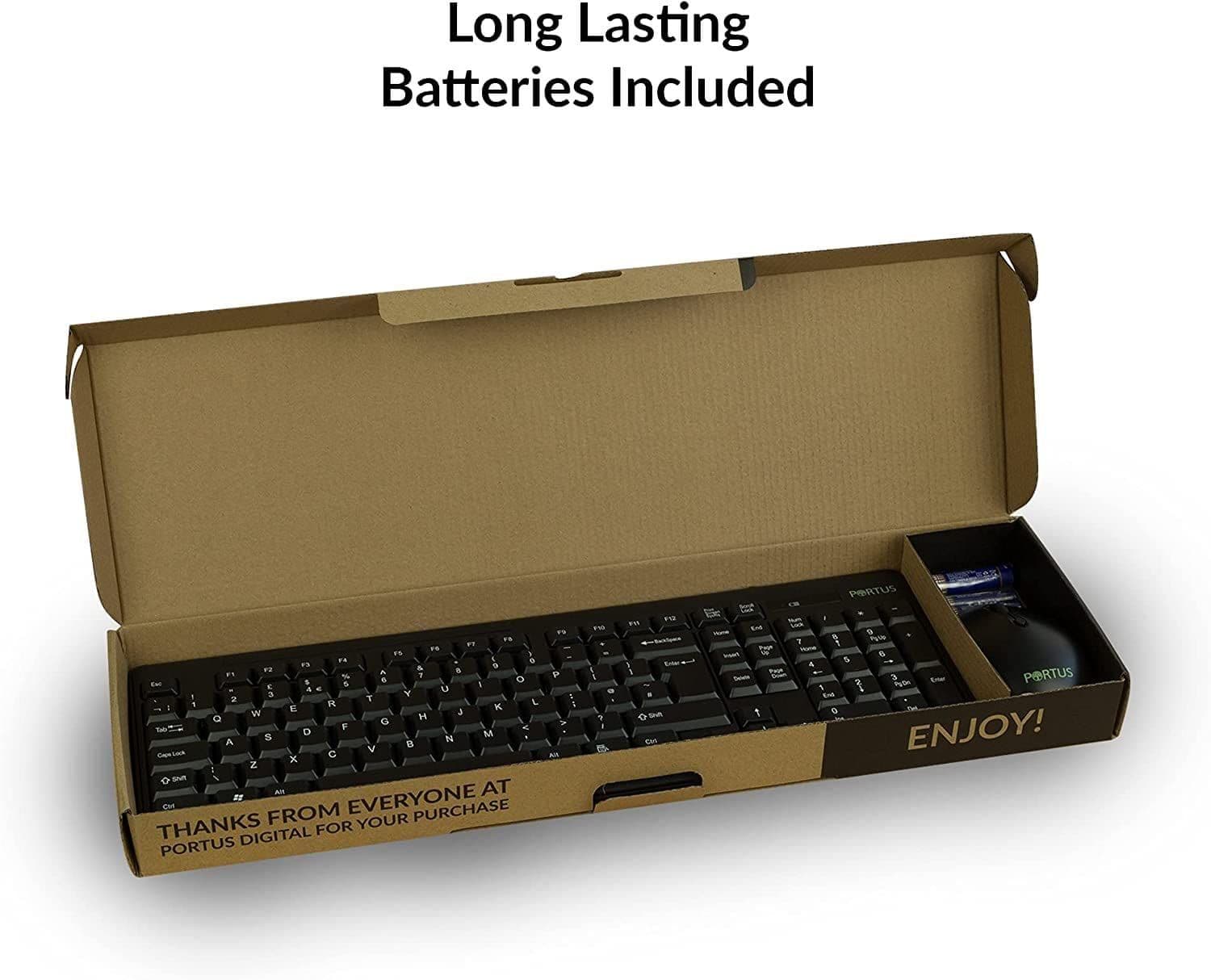 Portus MK2 Wireless Keyboard and Mouse Combo, Qwerty UK Layout, Full Size Numpad, 2.4G Wireless