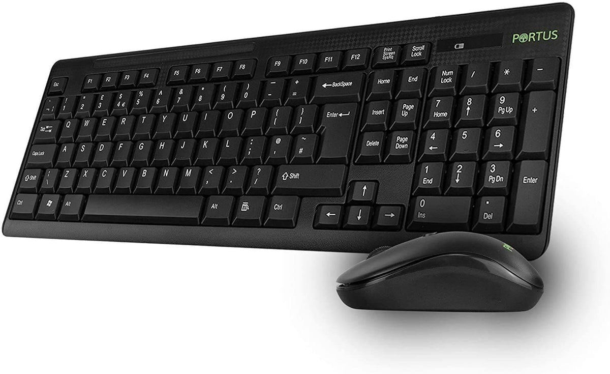 Portus MK2 Wireless Keyboard and Mouse Combo, Qwerty UK Layout, Full Size Numpad, 2.4G Wireless