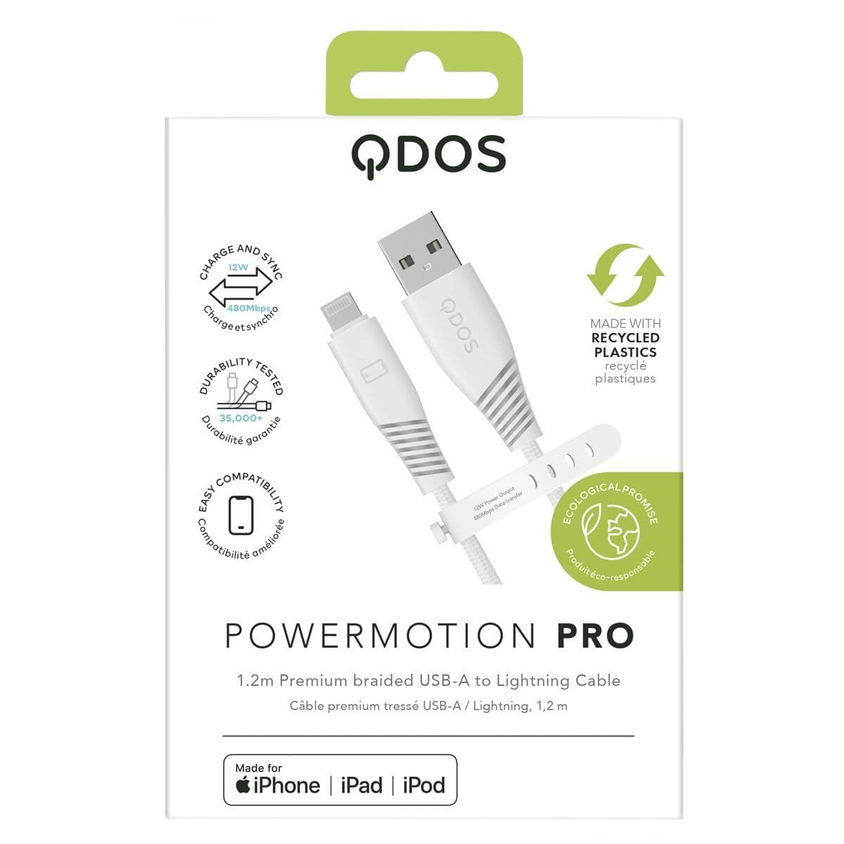 PowerMotion Pro USB-A to MFI 1.2m Cable - White