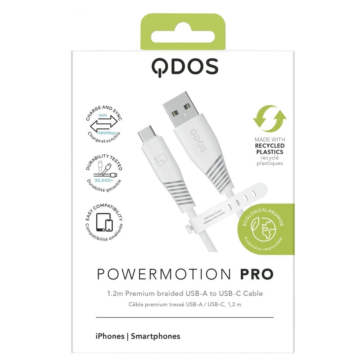 PowerMotion Pro USB-A to USB-C 1.2m Cable - White