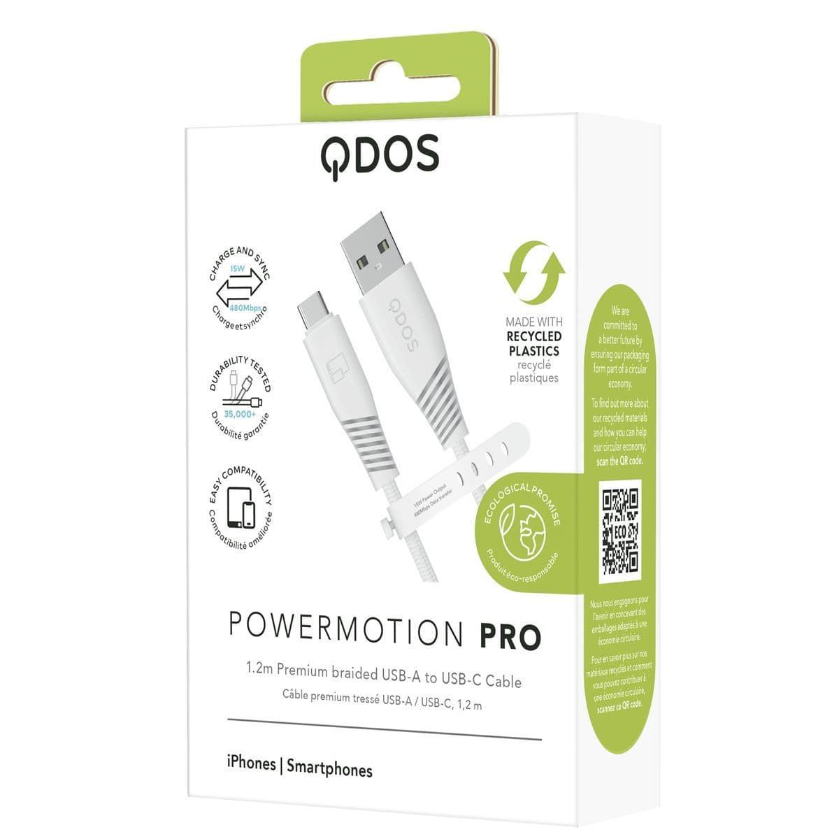 PowerMotion Pro USB-A to USB-C 1.2m Cable - White