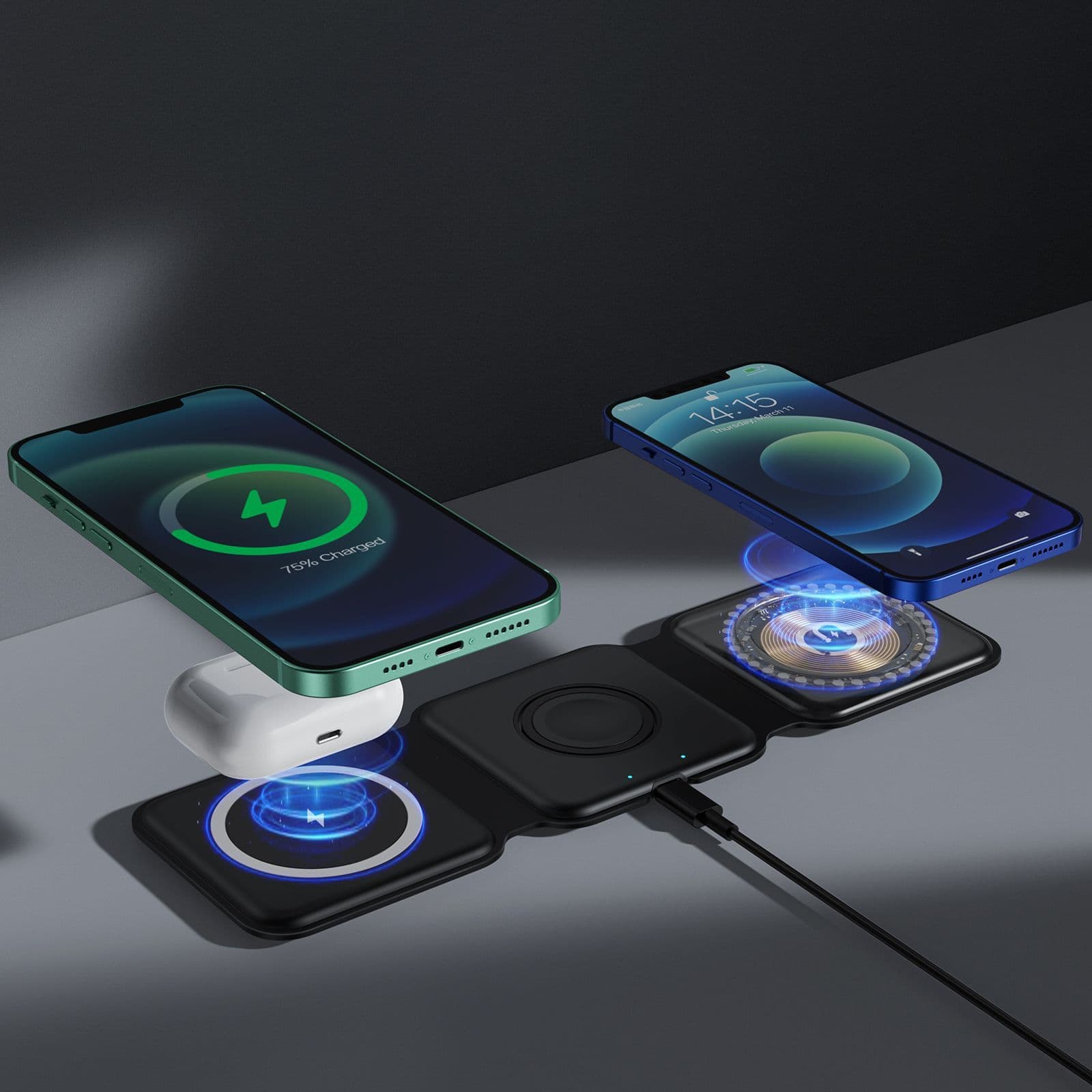 QDOS POWERMAG 3-in-1 Wireless Charger - Black