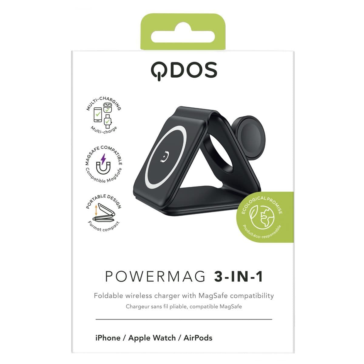 QDOS POWERMAG 3-in-1 Wireless Charger - Black