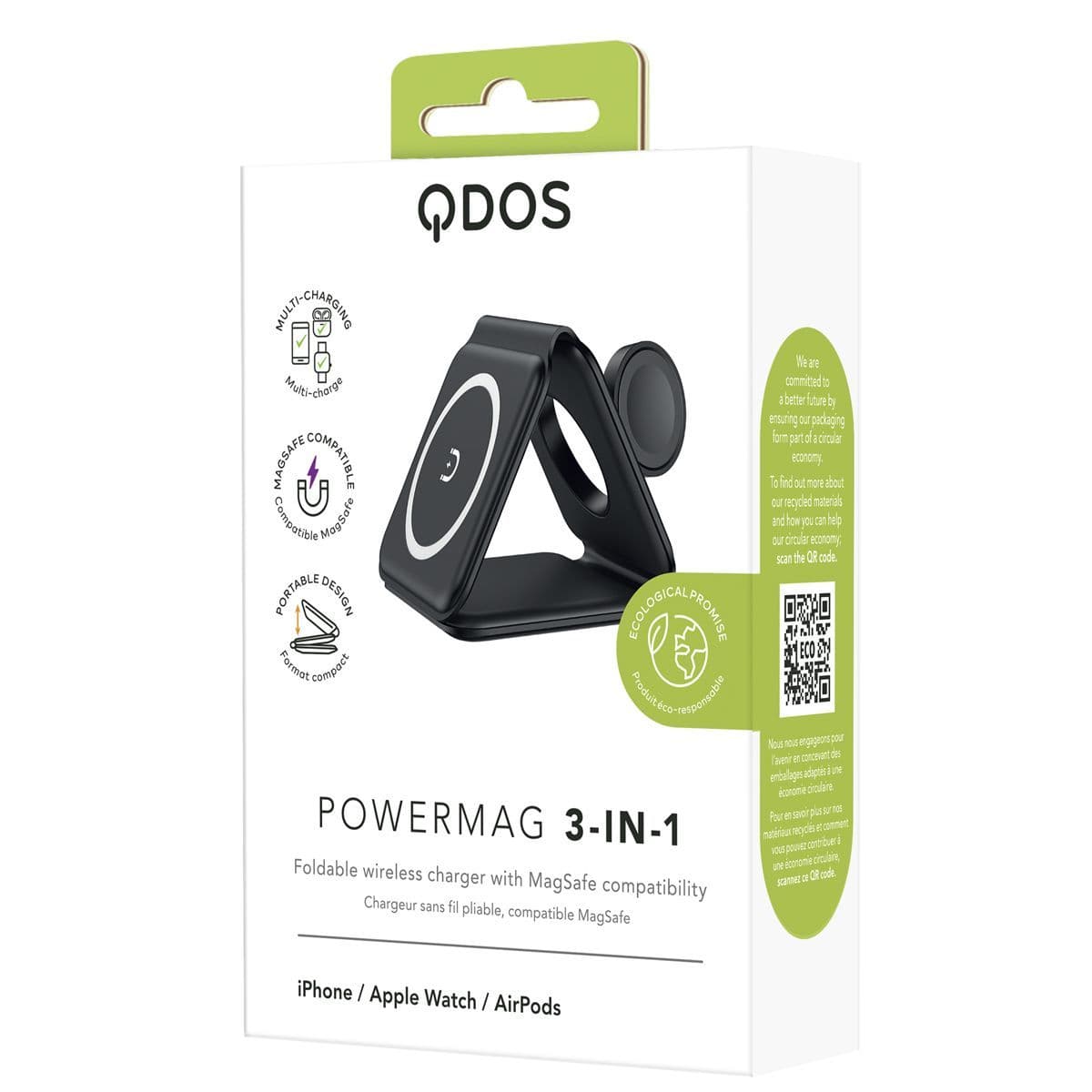 QDOS POWERMAG 3-in-1 Wireless Charger - Black