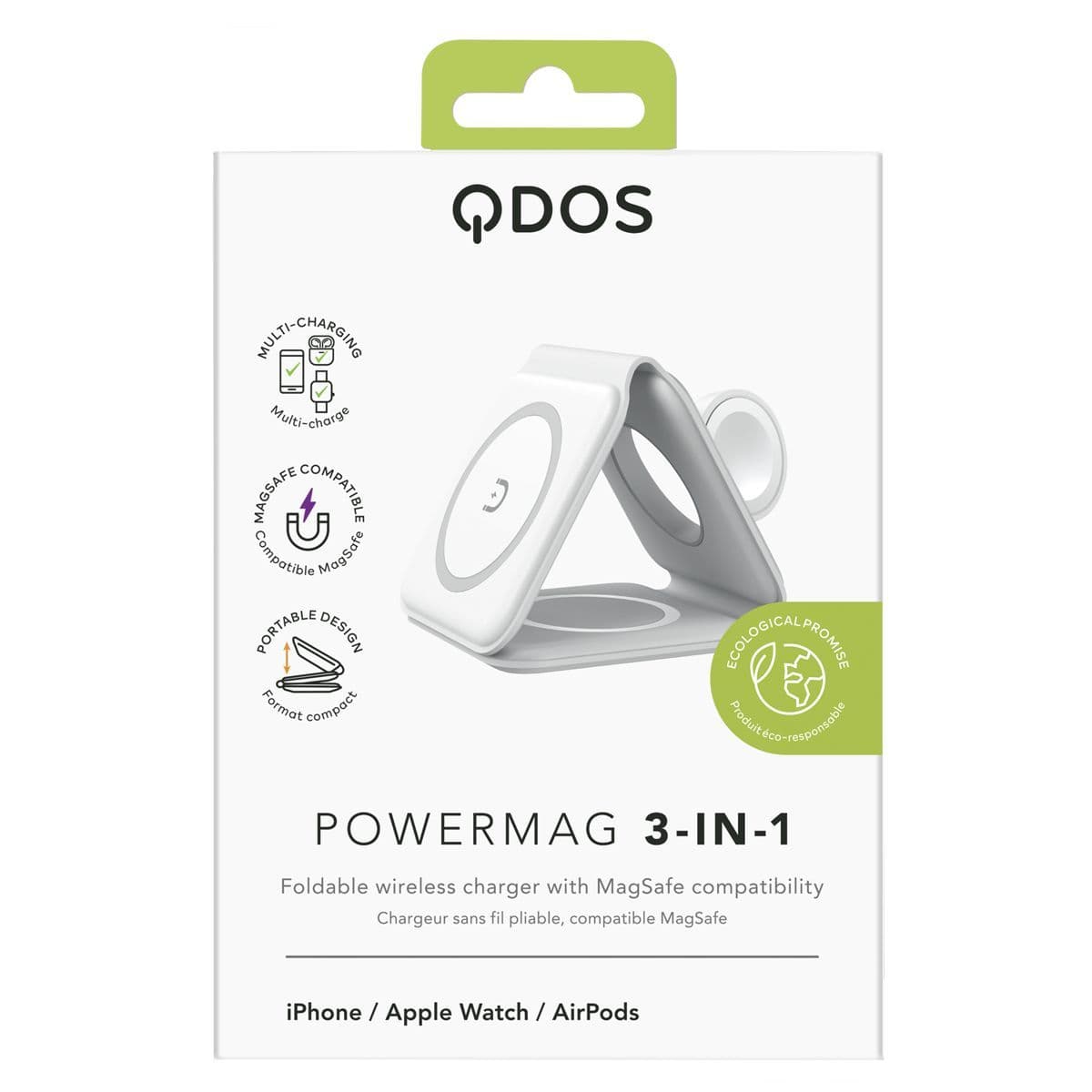 QDOS POWERMAG 3-in-1 Wireless Charger - White