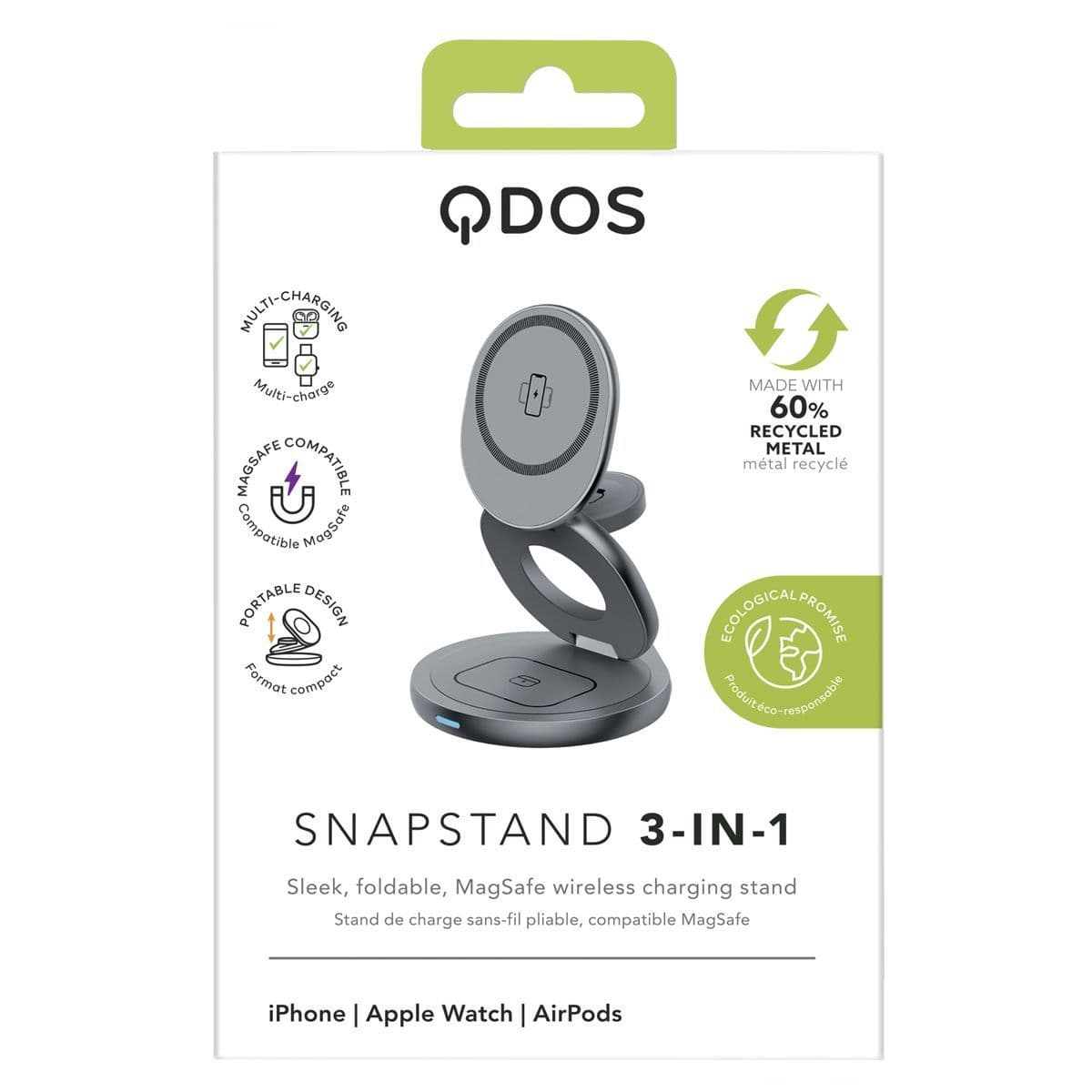 QDOS SnapStand 3-in-1 Wireless Charger - Space Grey