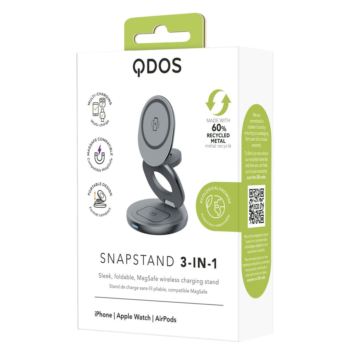 QDOS SnapStand 3-in-1 Wireless Charger - Space Grey